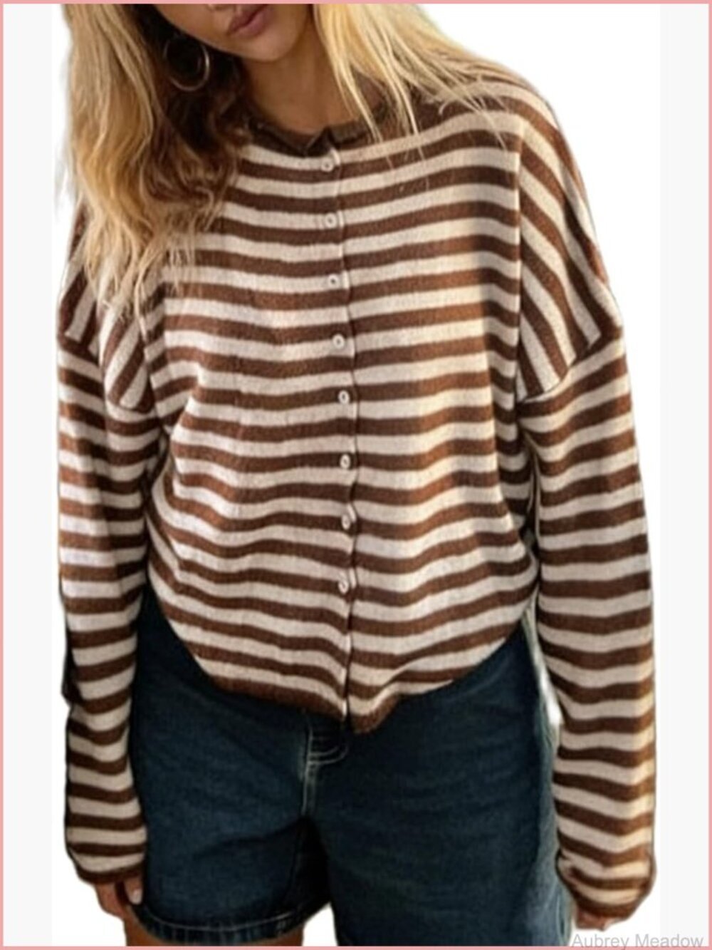 Y2K Striped Knit Cardigan Button Down Loose Fit Open Front Sweater Streetwear